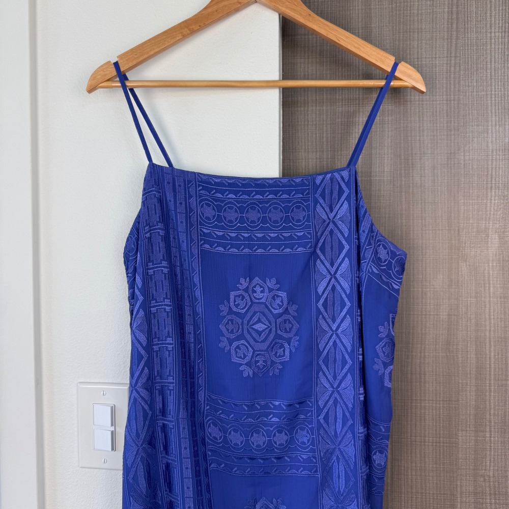 Anthropologie Floreat Embroidered Luna Slip Midi Dress Cornflower Blue Large - Picture 4 of 12